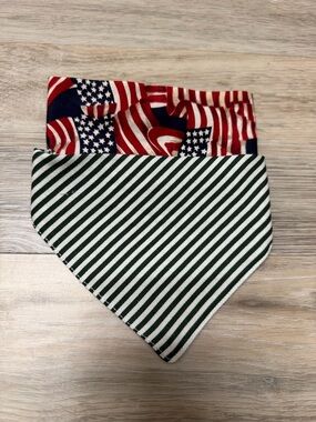 Handmade Small ElAstic Neck Dog Bandana - Green Stripe & Patriotic Stars